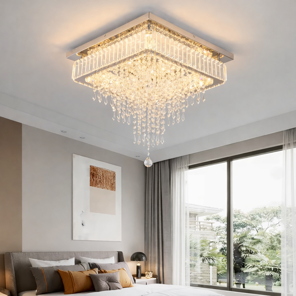 Lustre LED en Cristal Pendentif à Intensité Variable