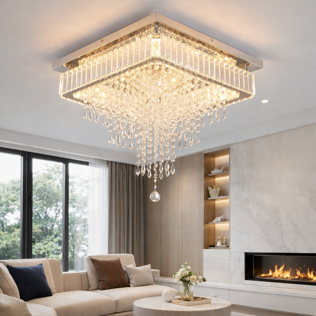 Lustre LED en Cristal Pendentif à Intensité Variable