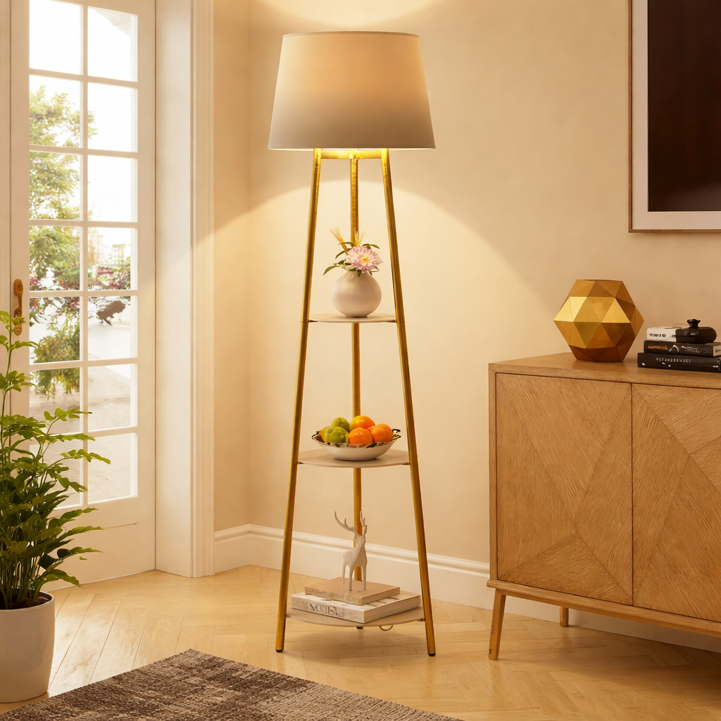 Lampe sur Pied avec Étagère Minimaliste