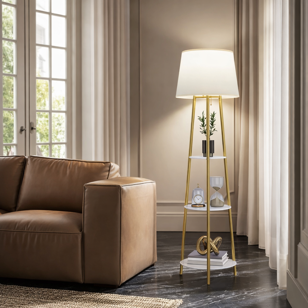 Lampe sur Pied avec Étagère Minimaliste