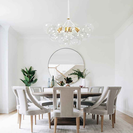 Lustre semi-encastré avec tige noire dorée et boules de verre transparentes
