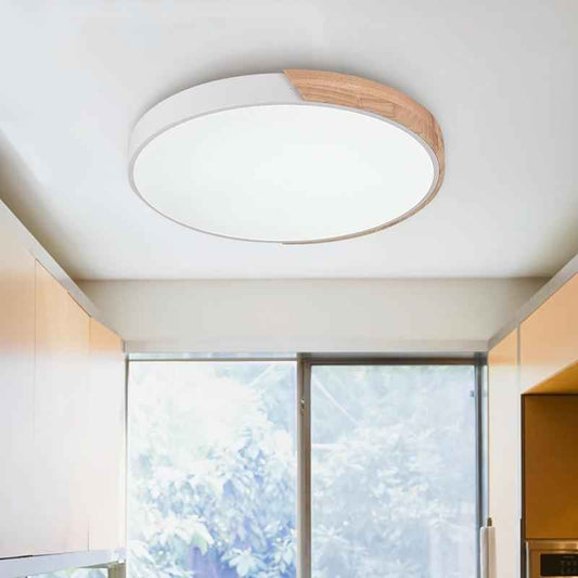 Plafonnier Bois Dimmable Métal et Cercle pour Chambre