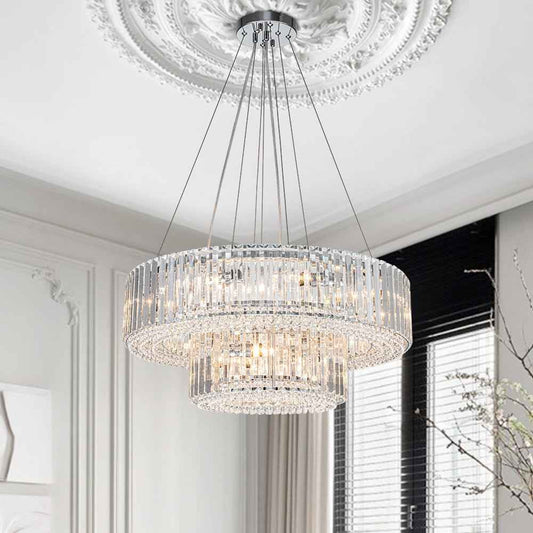 Lustre Cristal Moderne 12 Lumières Deux Niveaux pour Salle à Manger