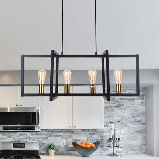 Lustre Cuisine Rectangulaire en Laiton Noir