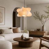 Suspension nuage en lin beige, abat-jour texturé avec diffuseur lumineux sous l’abat-jour