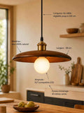 Suspension en bois 100 % naturel: abat-jour arrondi, ampoule LED E27, câble