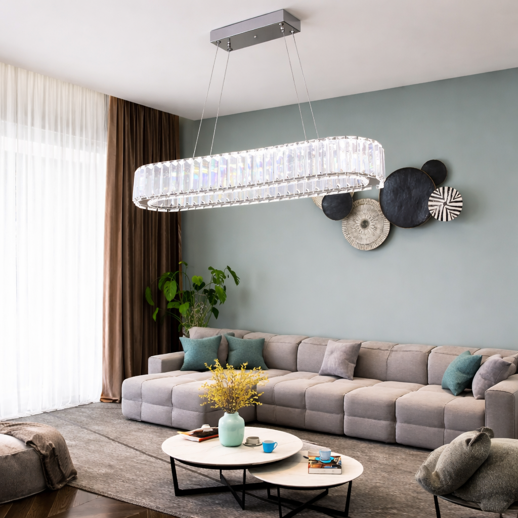 Suspension En Cristal Lumineux Forme Ellipse