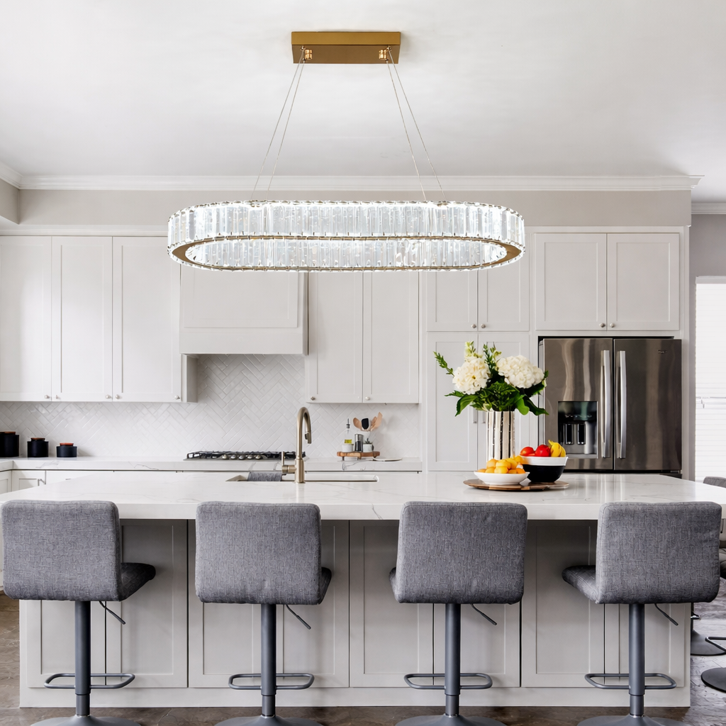 Suspension En Cristal Lumineux Forme Ellipse