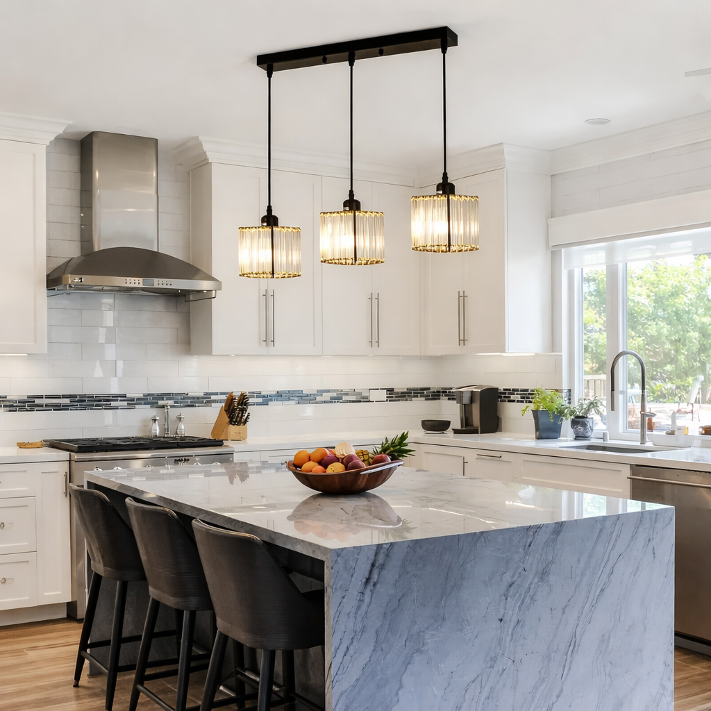 Long Lustre en Cristal Suspendue 3 en 1