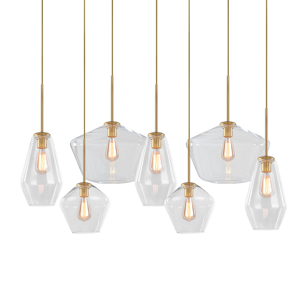 Suspension Verre 7 Lumières Grappe Transparent Géométrique pour Salle à Manger