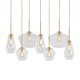 Suspension Verre 7 Lumières Grappe Transparent Géométrique pour Salle à Manger