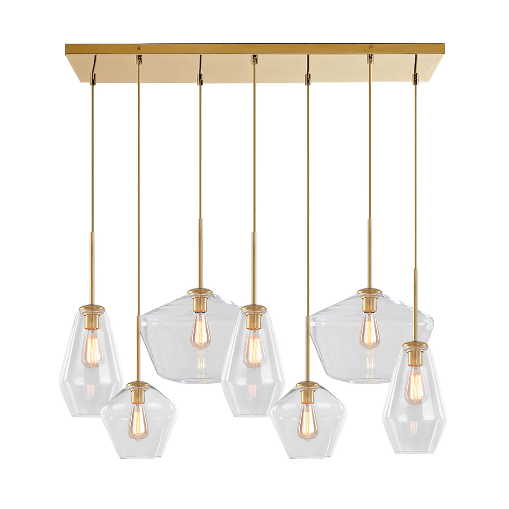 Suspension Verre 7 Lumières Grappe Transparent Géométrique pour Salle à Manger