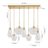 Suspension Verre 7 Lumières Grappe Transparent Géométrique pour Salle à Manger