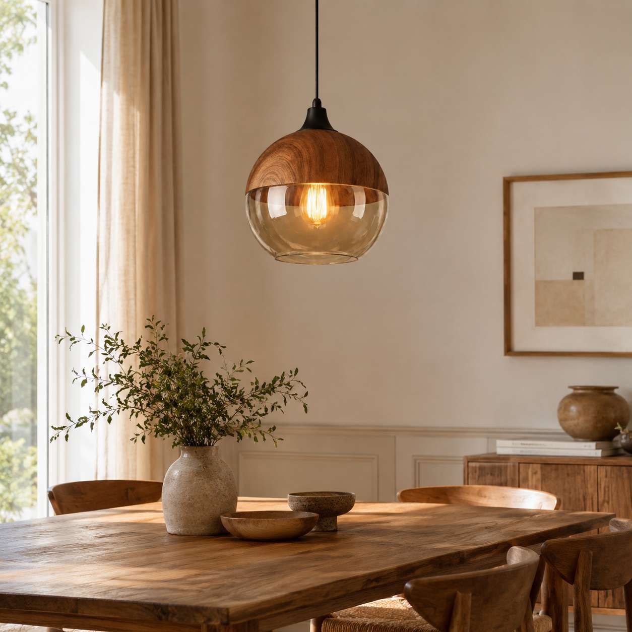 Suspension Bois et Verre Minimaliste