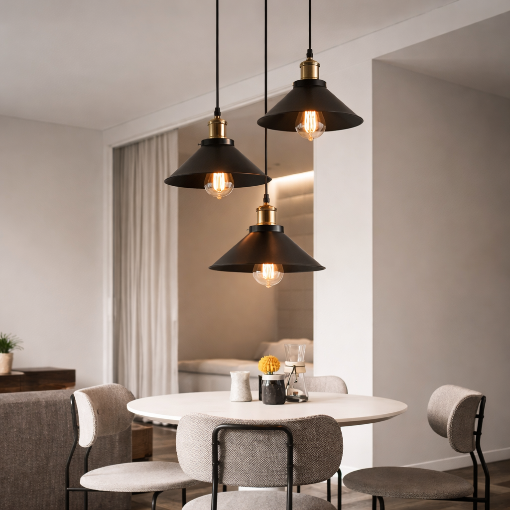 Suspension Luminaire Industrielle Design Edison à 3 Lanternes