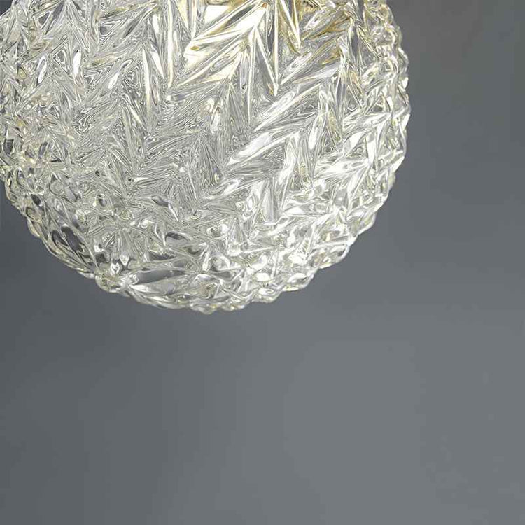 Globe en verre texturé argenté pour plafonnier semi-encastré, monture en laiton.