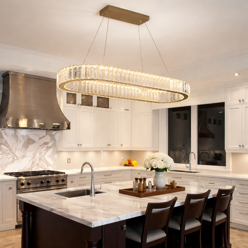 Suspension En Cristal Lumineux Forme Ellipse