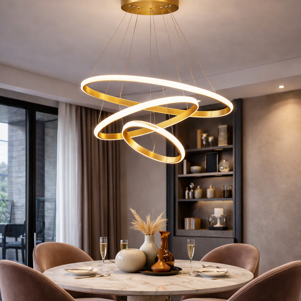 Suspension Luminaire Moderne avec 3 Anneaux Réglables