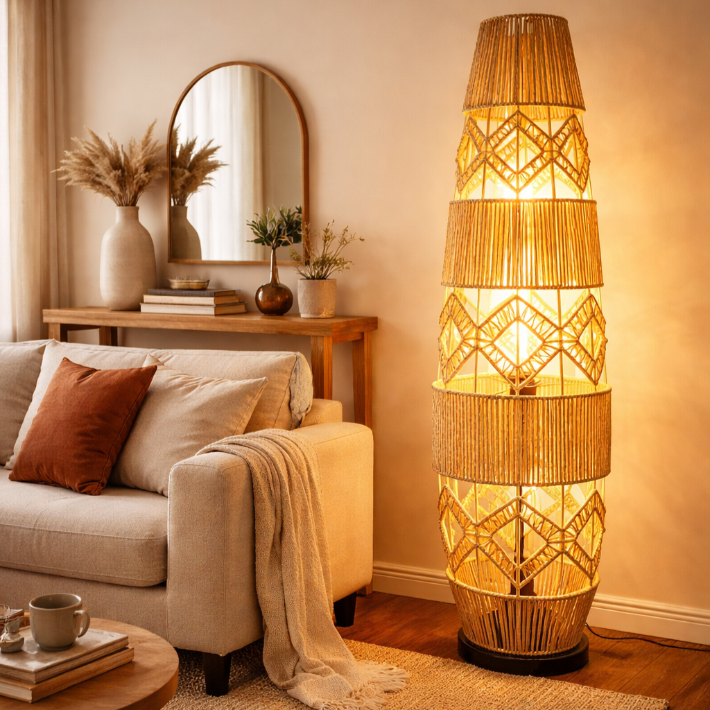 Lampe sur Pied en Osier Tressé