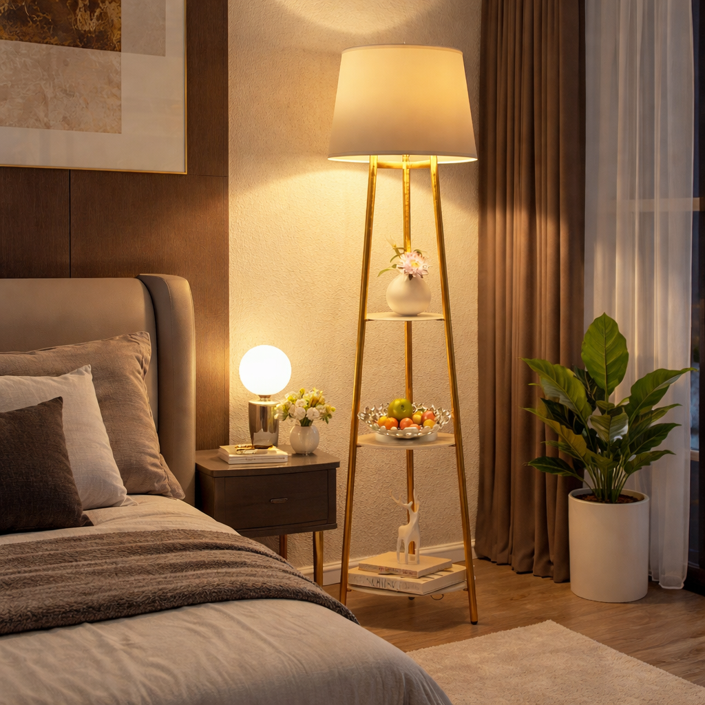 Lampe sur Pied avec Étagère Minimaliste