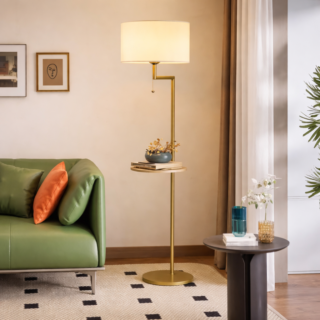 Lampadaire en Lin avec Table Intégrée