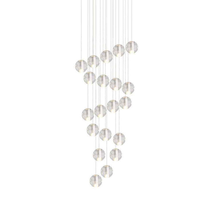 Suspension à globes en cristal sur tiges, grappe de petites sphères translucides