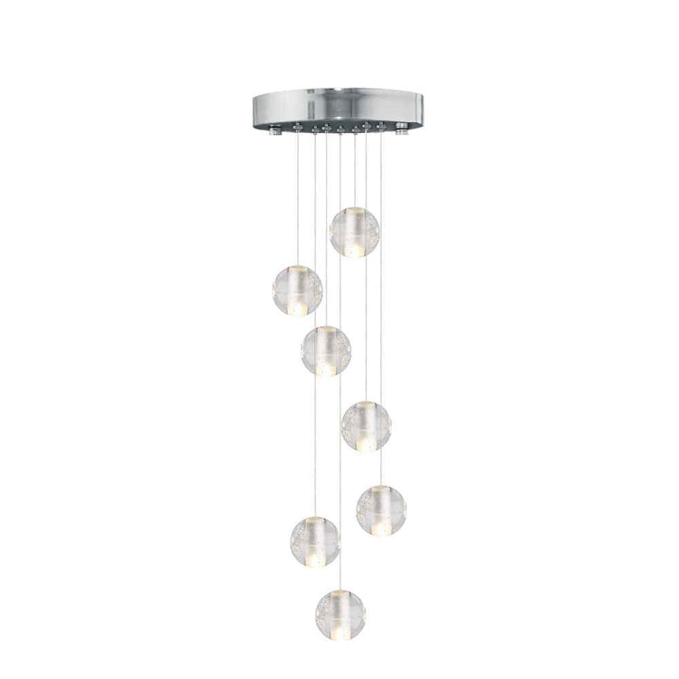 Suspension à boules en cristal, grappe de globes ronds sur fils, socle métallique