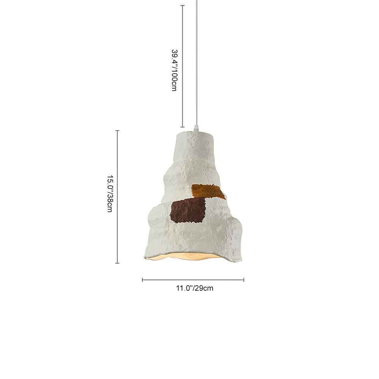 Suspension à abat-jour texturé gris/blanc, bande marron et bord beige