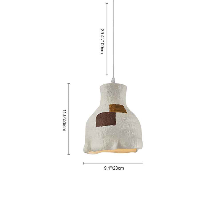 Suspension à abat-jour texturé gris/blanc, grand rectangle marron et bord beige