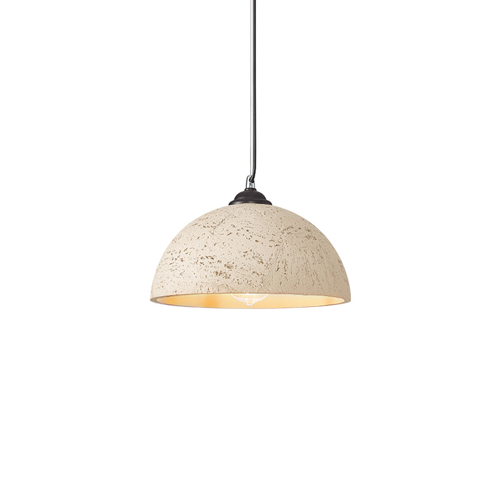 Suspension à dôme en céramique beige texturée, bord noir, cordon noir