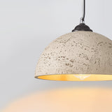 Suspension à dôme en céramique beige, finition texturée, bord noir, cordon noir