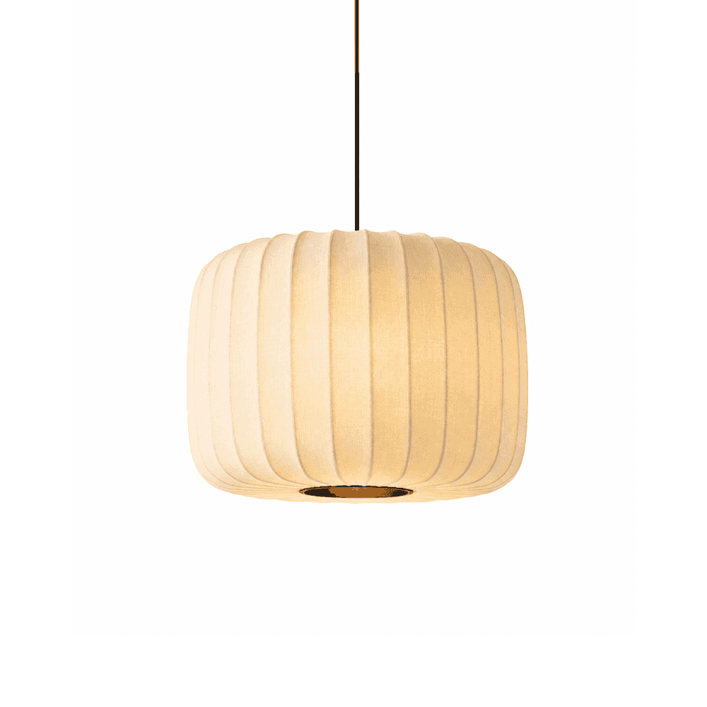 Suspension en lin côtelé Wabi-Sabi beige, abat-jour cylindrique à fines rainures