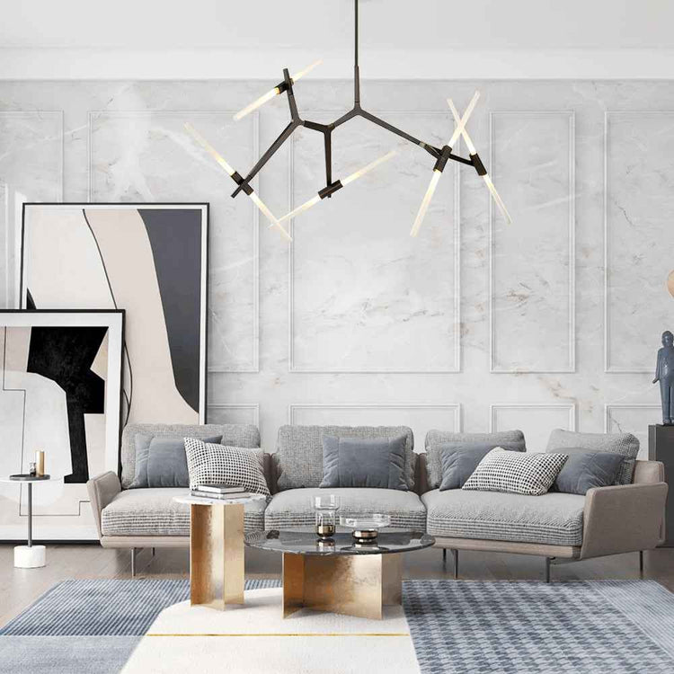 Lustre Verre Moderne 10 Lumières Branche pour Salon