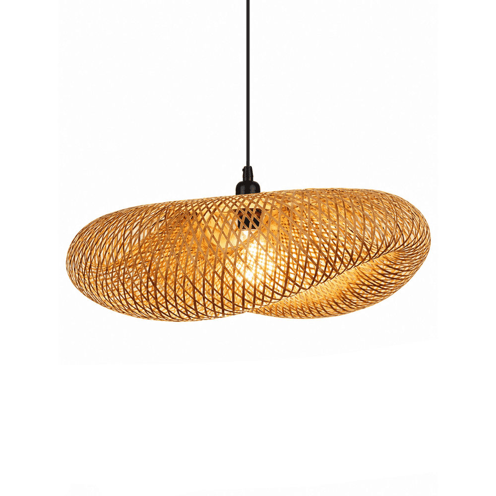 Suspension en rotin tressé, abat-jour conique au design rétro, lumière diffuse