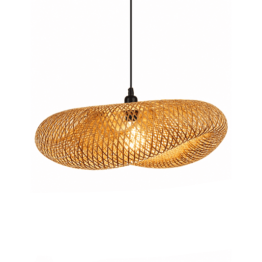 Suspension en rotin tressé, abat-jour conique au design rétro, lumière diffuse