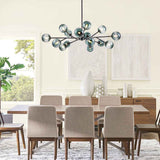 Lustre 15 Lumières Bleu Branche Sputnik pour Salon