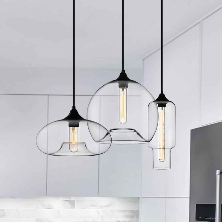 Suspension Verre Linéaire 3 Lumières Suspension avec Transparent Abat-Jour pour Salle