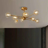 Lustre Verre 8 Lumières Transparent Abat-Jour Sputnik pour Salon