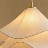 Abat-jour de suspension en lin à texture fine, forme de pétales ondulés beige clair