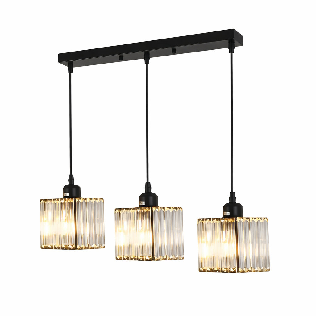 Long Lustre en Cristal Suspendue 3 en 1