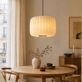 Suspension en lin côtelé Wabi-Sabi beige, abat-jour cylindrique à rainures verticales