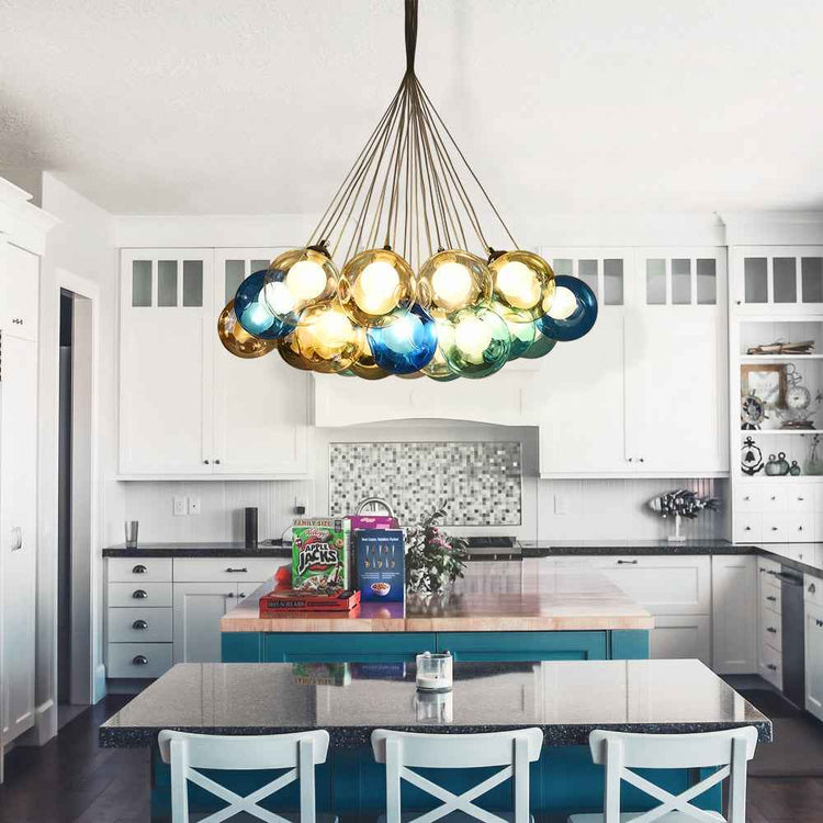 Suspension Verre Grappe Boule Suspensions Luminaires avec Multi-Color Globes pour Salle