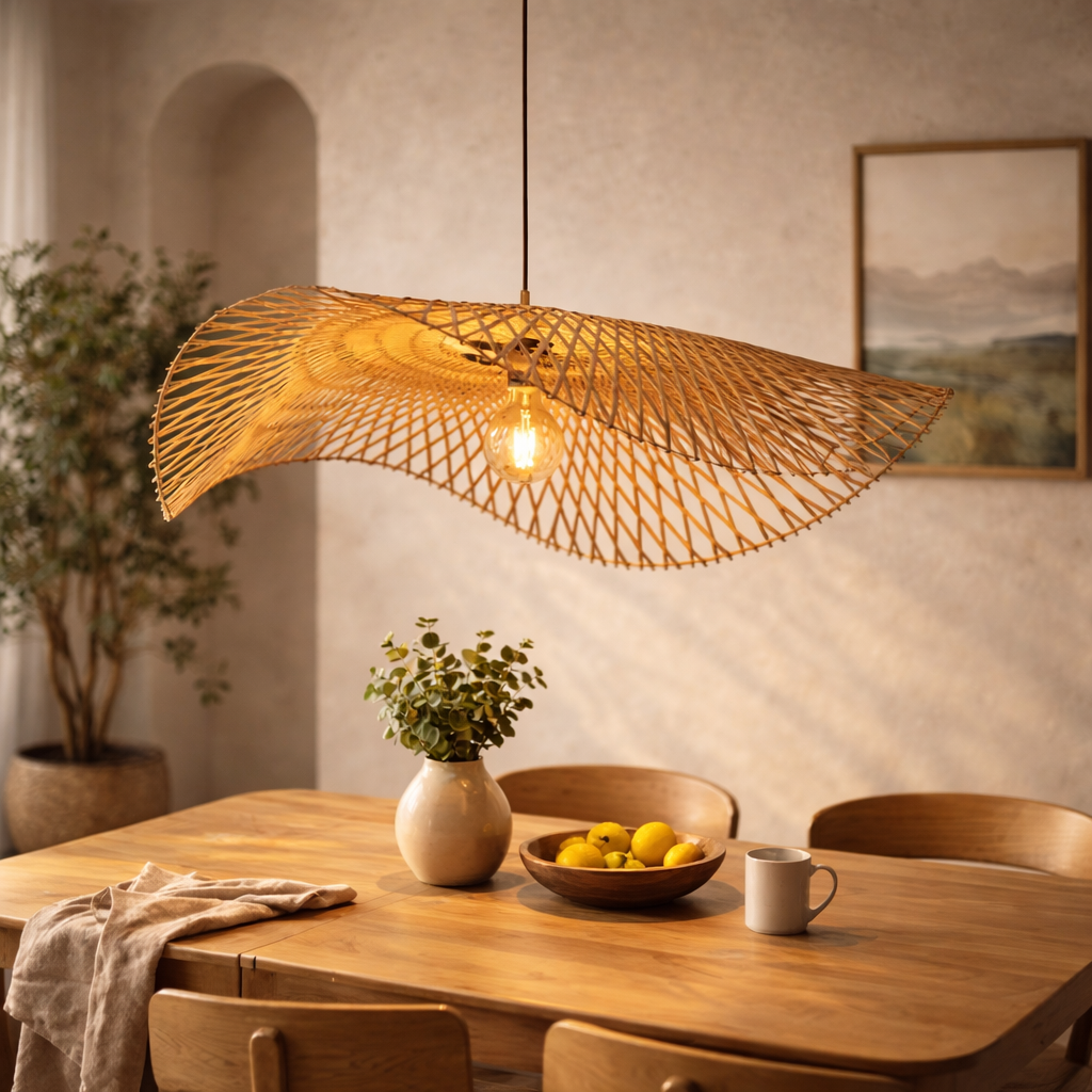 Lustre Suspendue en Bambou Tissé à la Main