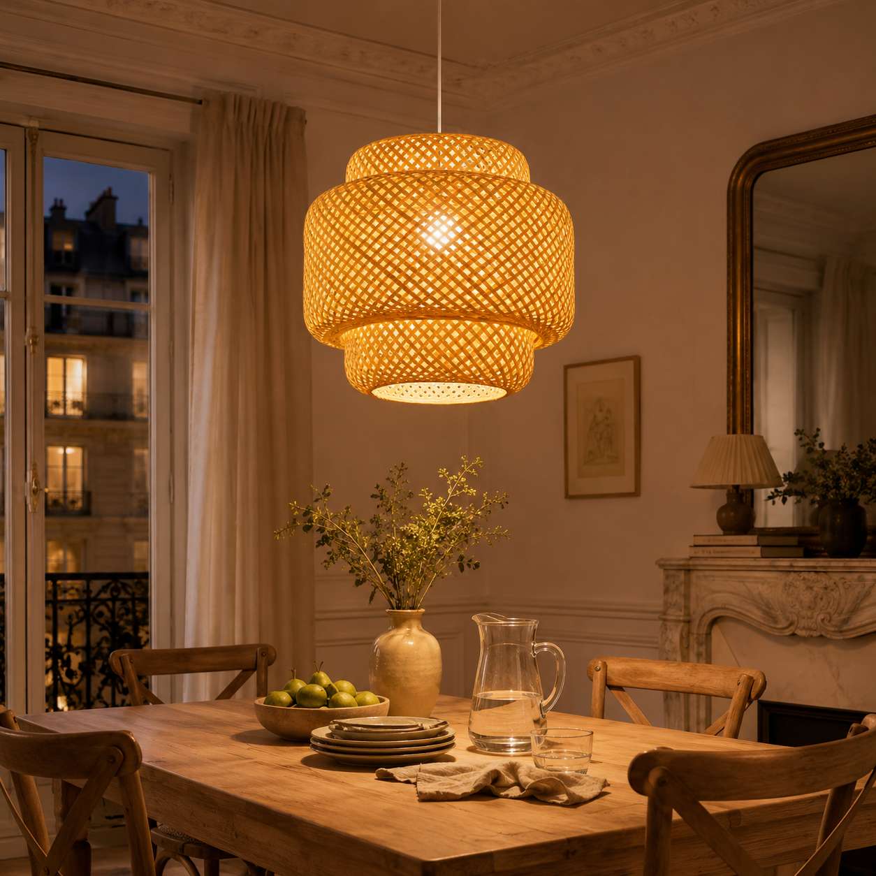 Suspension Rotin Double Niveau Minimaliste