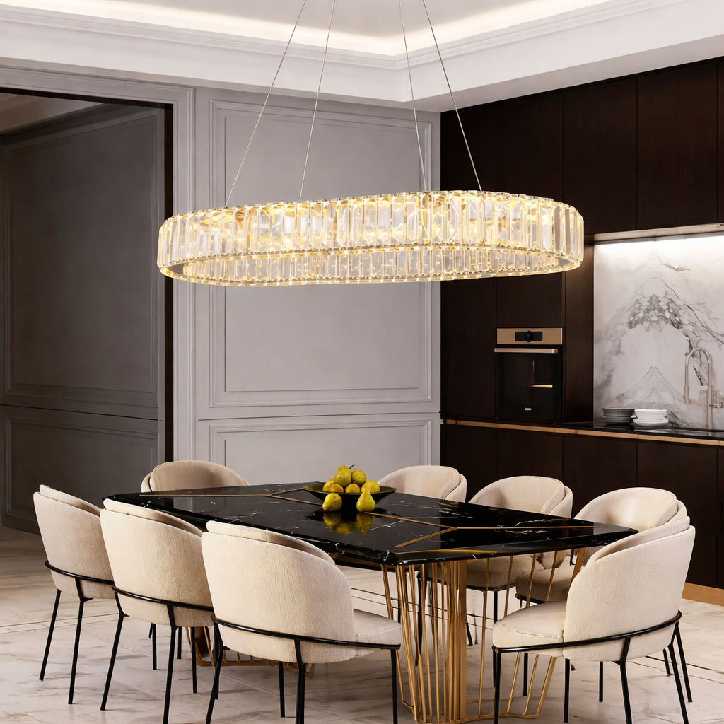 Suspension En Cristal Lumineux Forme Ellipse