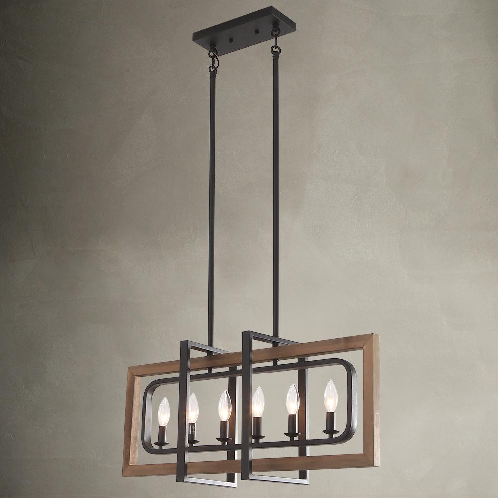 Lustre Cuisine 6 Lumières Géométrique Rectangulaire pour Salle à Manger