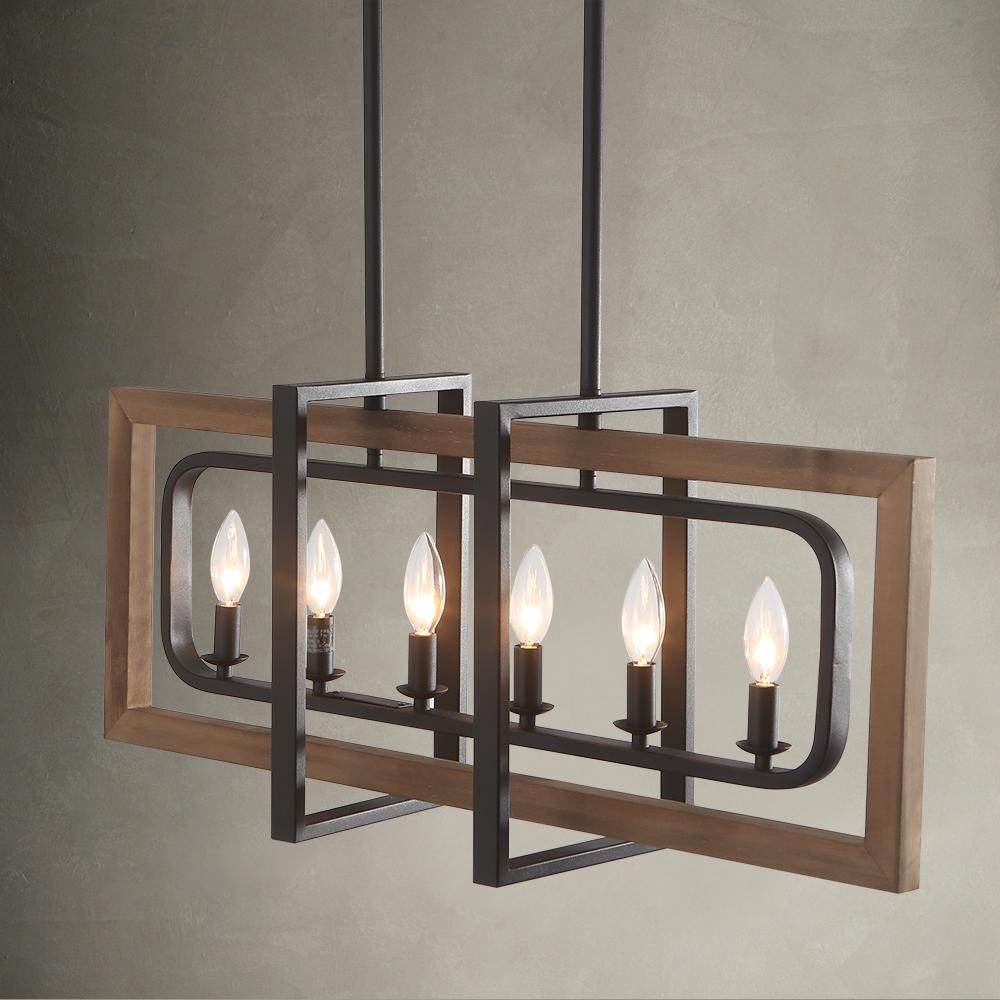 Lustre Cuisine 6 Lumières Géométrique Rectangulaire pour Salle à Manger