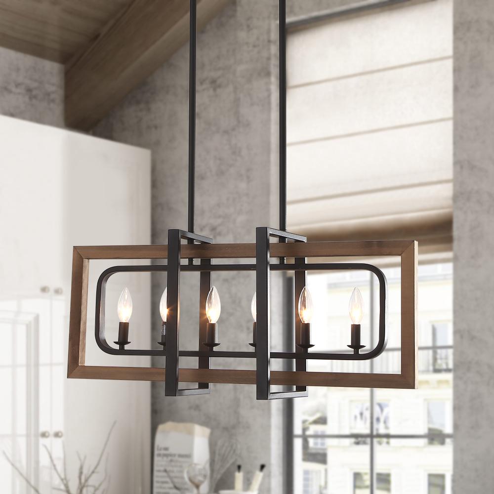 Lustre Cuisine 6 Lumières Géométrique Rectangulaire pour Salle à Manger