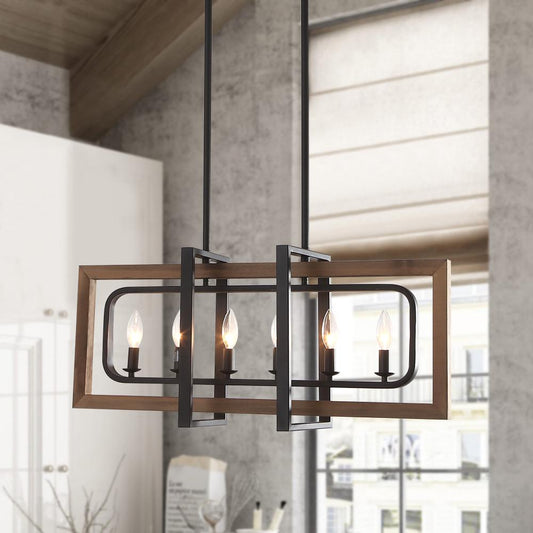 Lustre Cuisine 6 Lumières Géométrique Rectangulaire pour Salle à Manger
