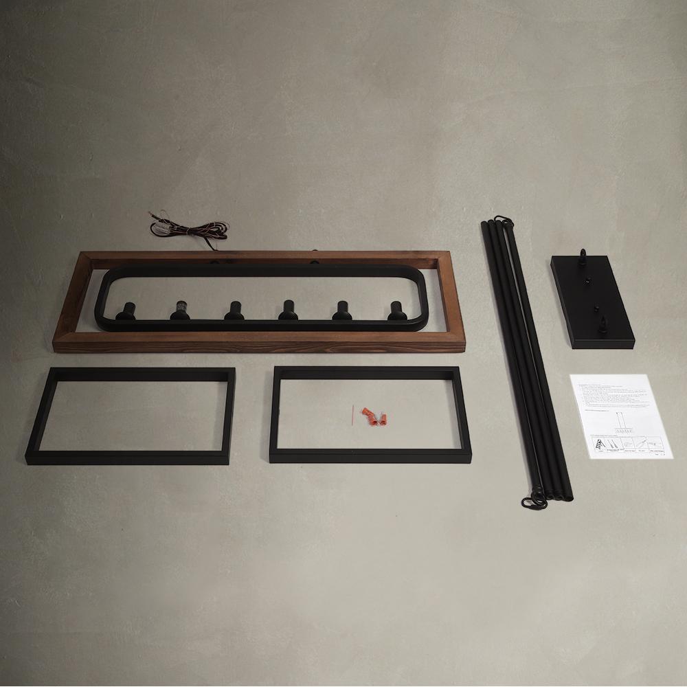 Lustre Cuisine 6 Lumières Géométrique Rectangulaire pour Salle à Manger